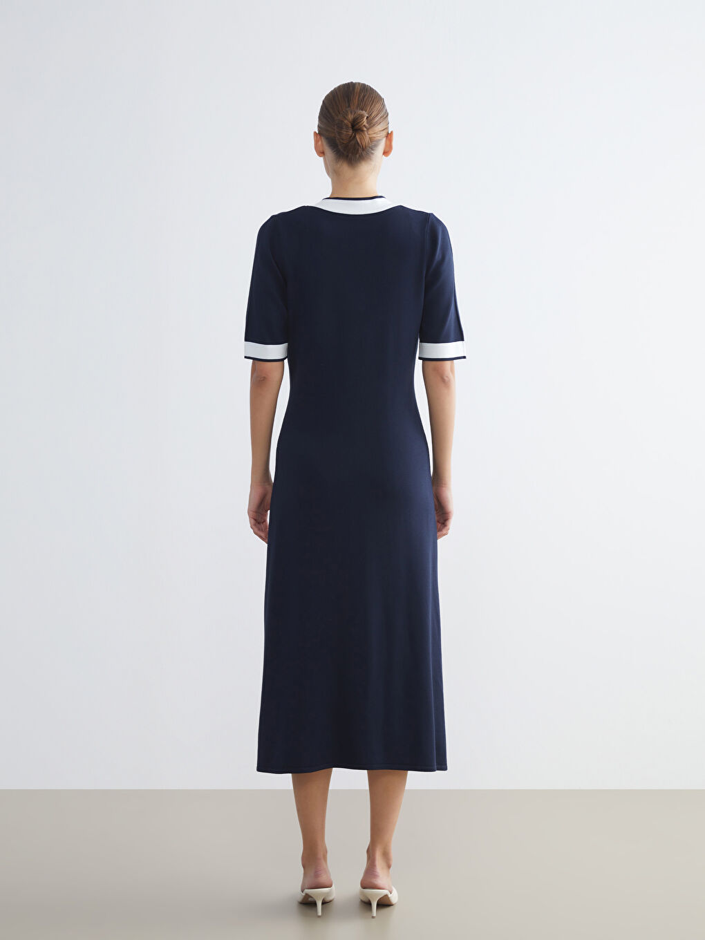 Lacivert V Yaka Triko Elbise-3