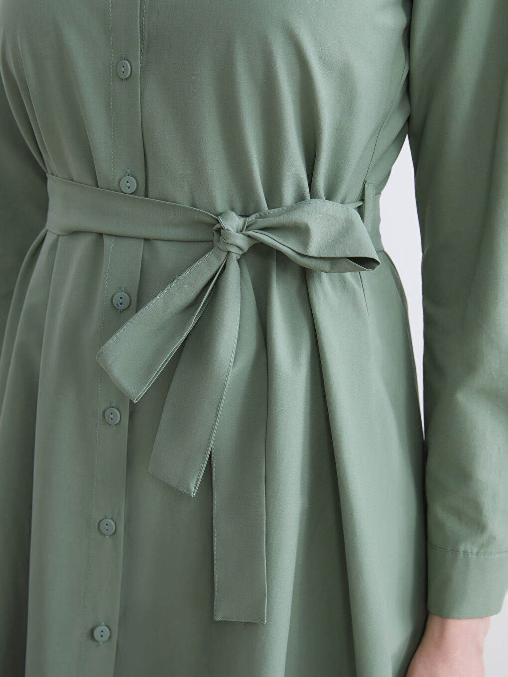 Plus Size Belted Waist Poplin Shirt Dress-4