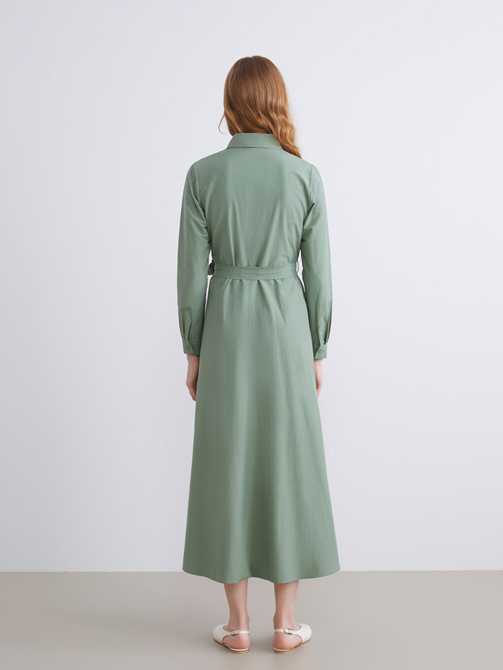 Plus Size Belted Waist Poplin Shirt Dress-5