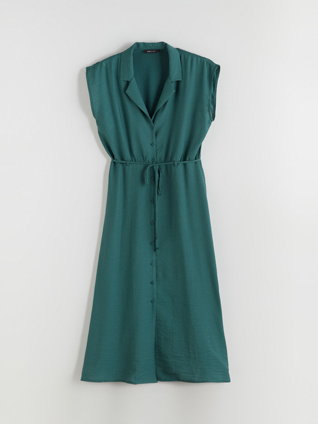 Yeşil Beli Kuşaklı Gömlek Elbise-5