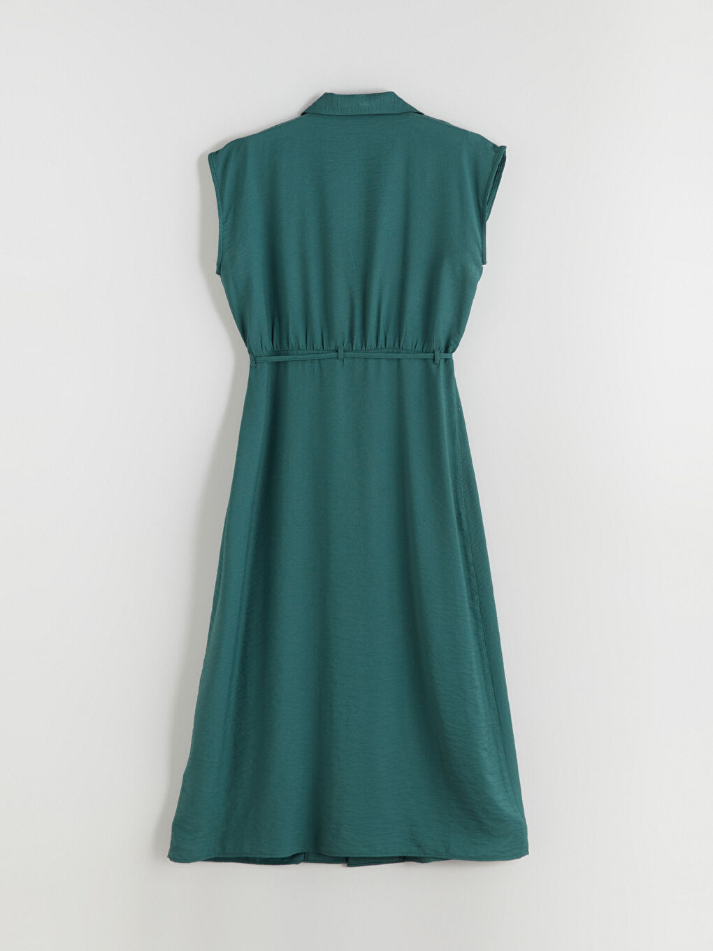 Yeşil Beli Kuşaklı Gömlek Elbise-6