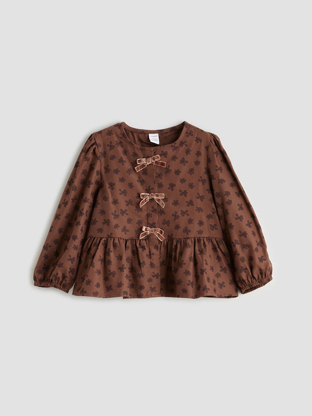 Kahverengi Fiyonk Detaylı Kız Çocuk Gömlek, Şort ve Külotlu Çorap-1