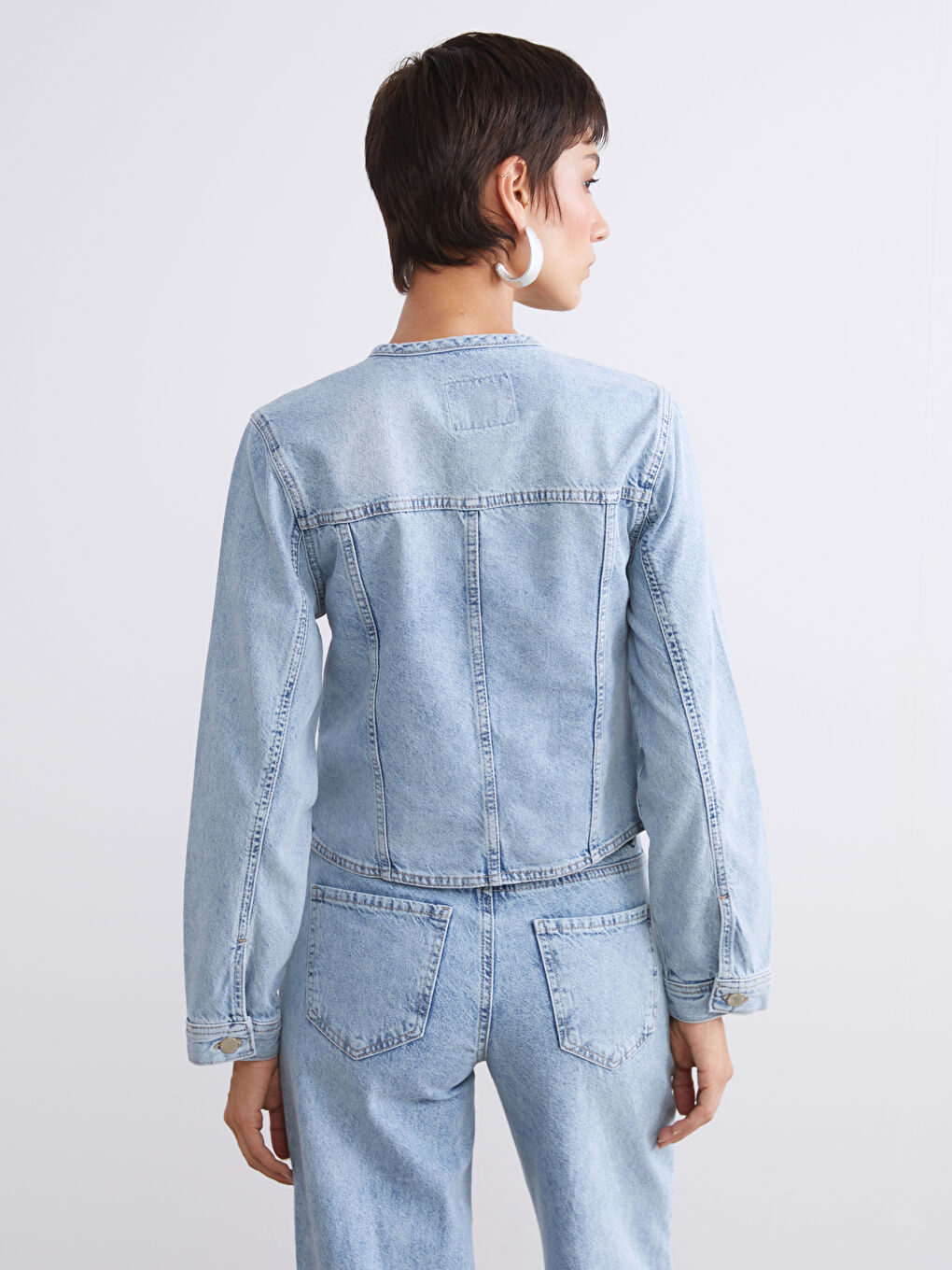 İndigo Bisiklet Yaka Kadın Jean Ceket-3