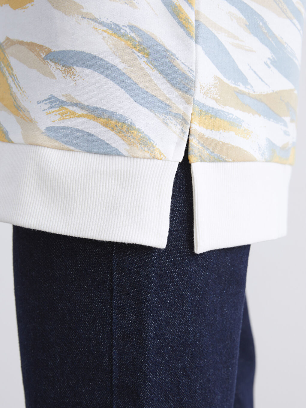 Mavi Bisiklet Yaka Desenli Kadın Sweatshirt Tunik-2