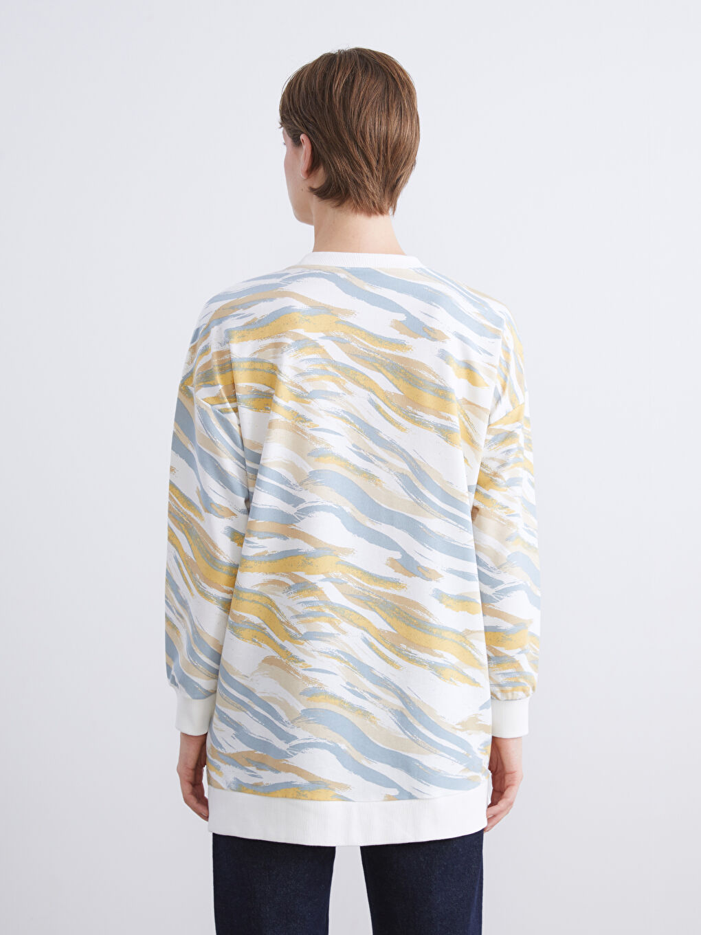 Mavi Bisiklet Yaka Desenli Kadın Sweatshirt Tunik-3