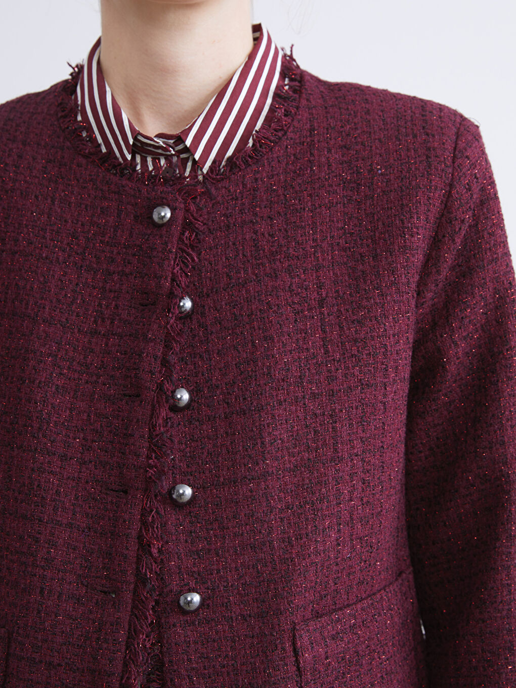 Bordo Bisiklet Yaka Kadın Ceket-2