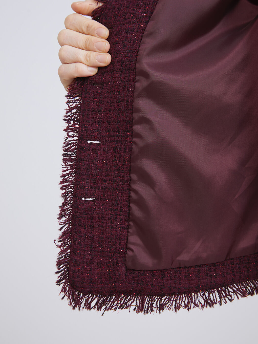 Bordo Bisiklet Yaka Kadın Ceket-3