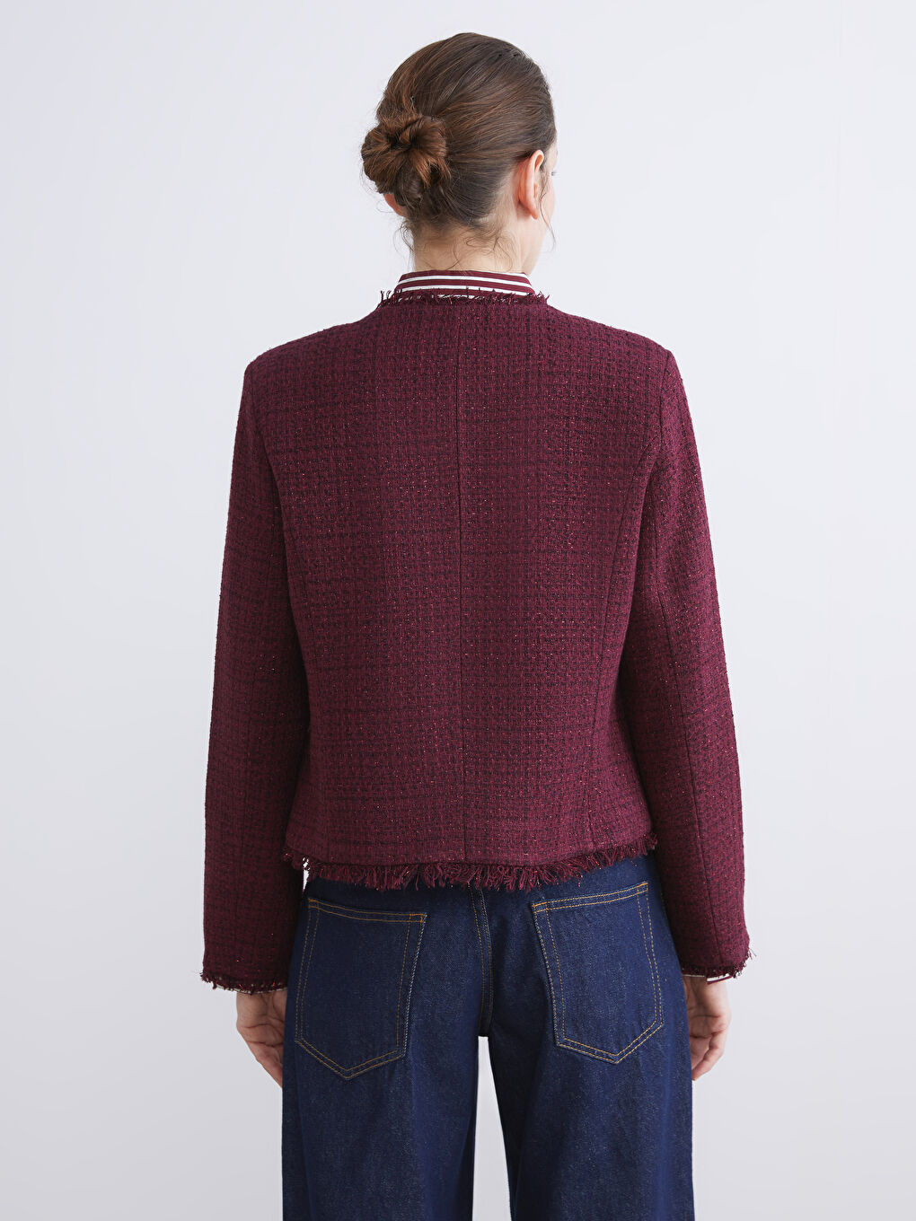 Bordo Bisiklet Yaka Kadın Ceket-4