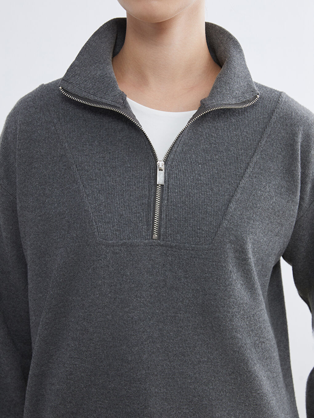 Antrasit Dik Yaka Kadın Sweatshirt Tunik-2