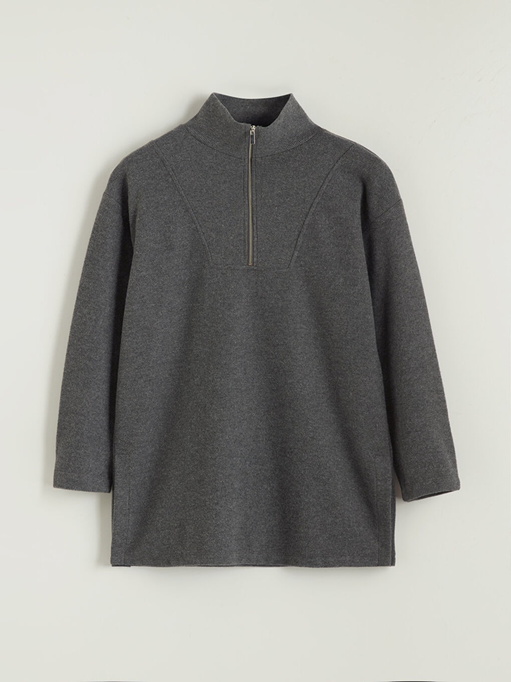 Antrasit Dik Yaka Kadın Sweatshirt Tunik-4