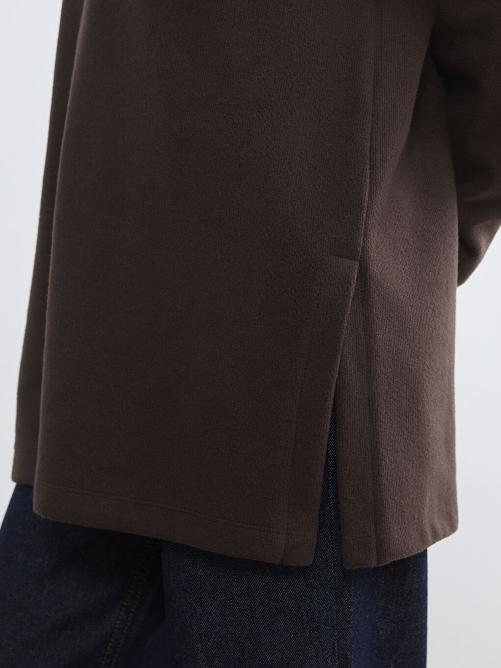 Kahverengi Dik Yaka Kadın Sweatshirt Tunik-2