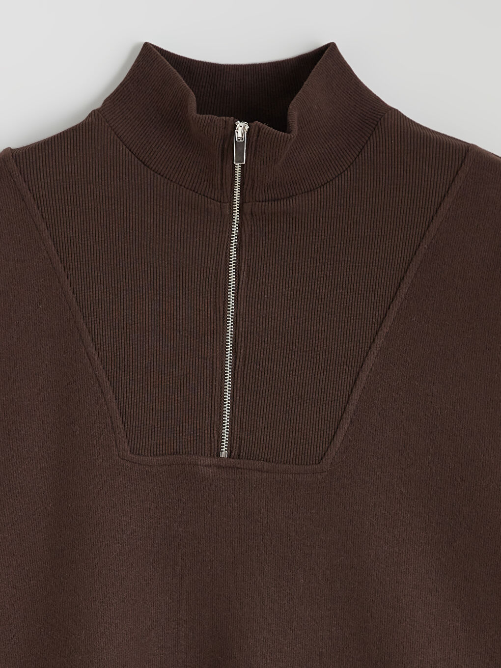 Kahverengi Dik Yaka Kadın Sweatshirt Tunik-5