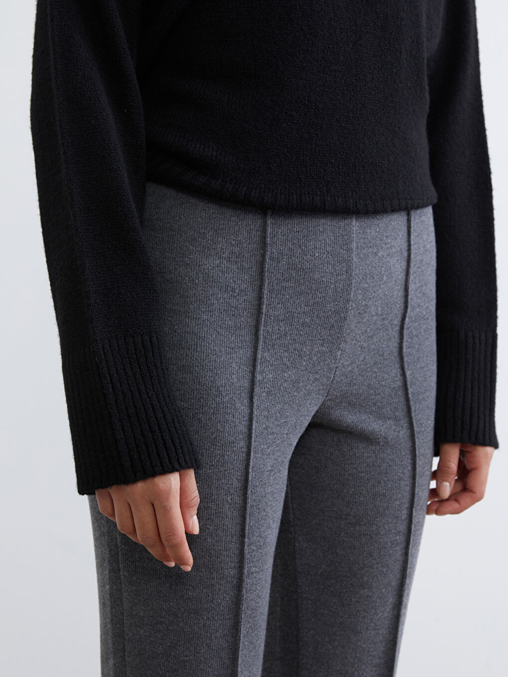 Antrasit Beli Lastikli İspanyol Paça Kadın Pantolon-2