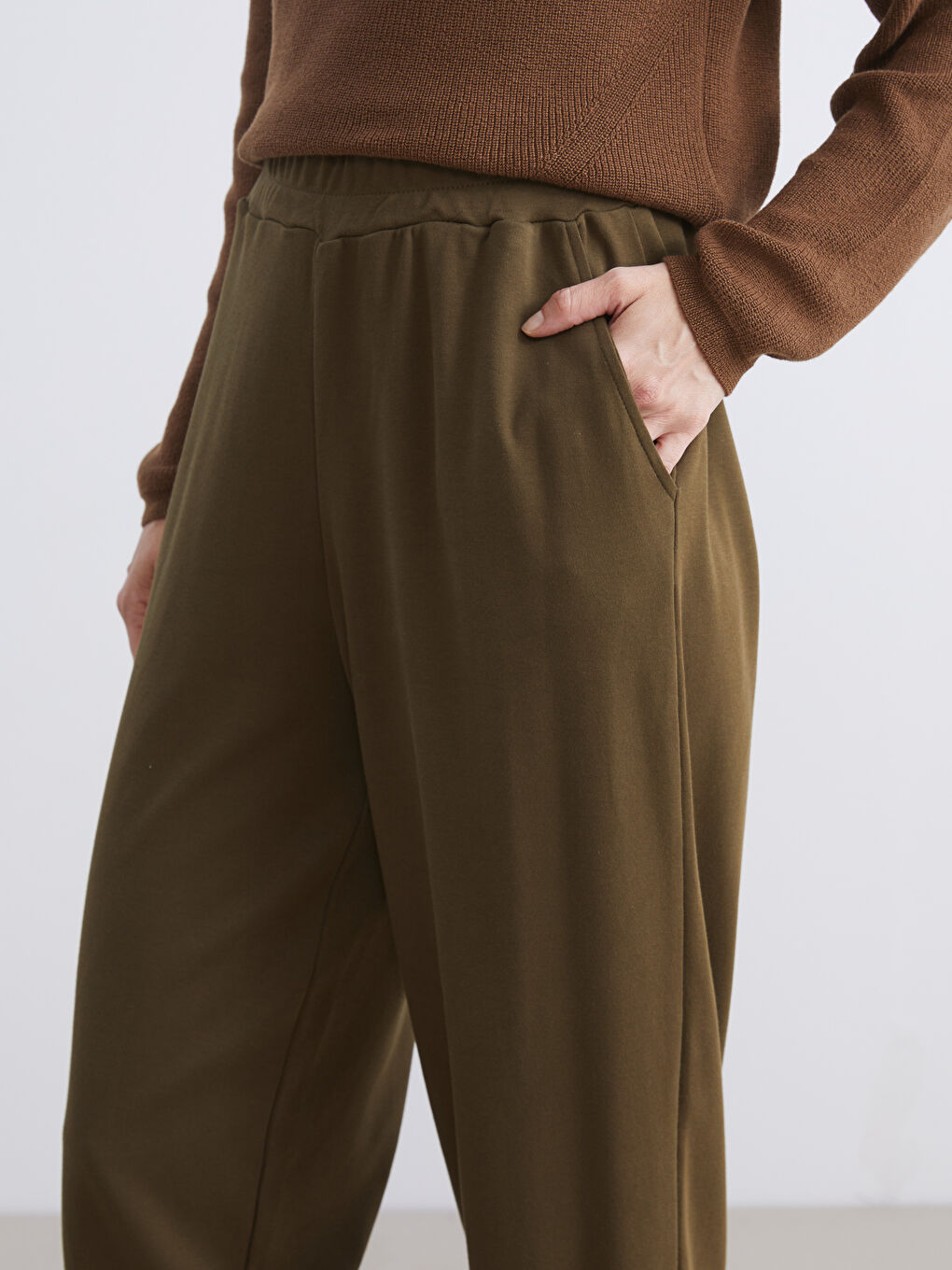 Haki Beli Lastikli Kadın Pantolon-2