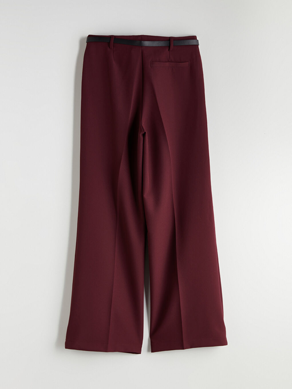 Bordo Beli Kemerli Geniş Paça Kadın Pantolon-5