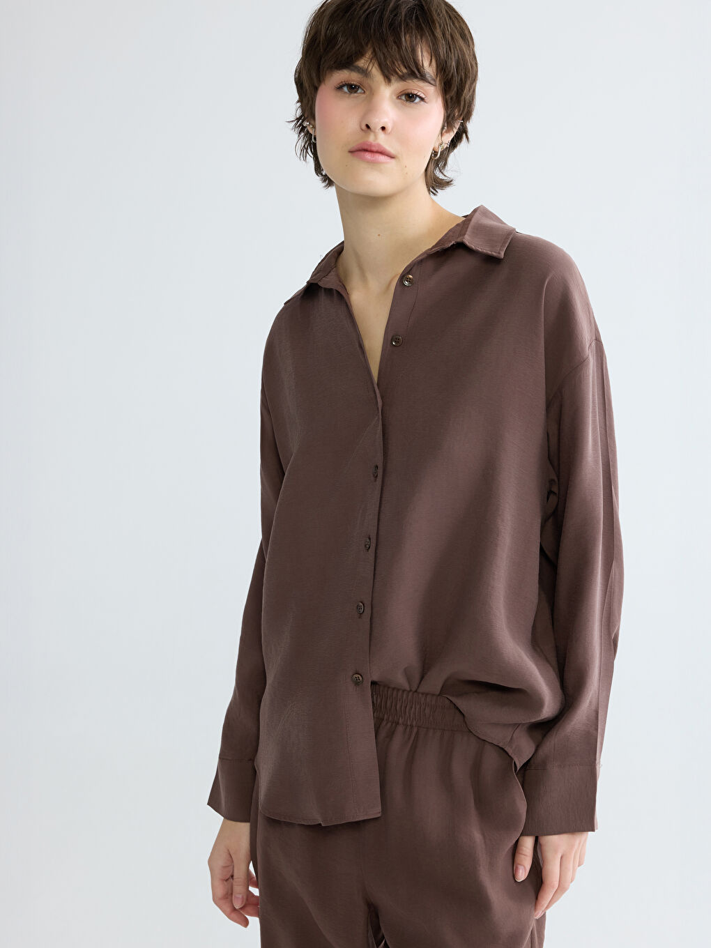 Cămașă Supradimensionată pentru Femei din Amestec de Modal-1