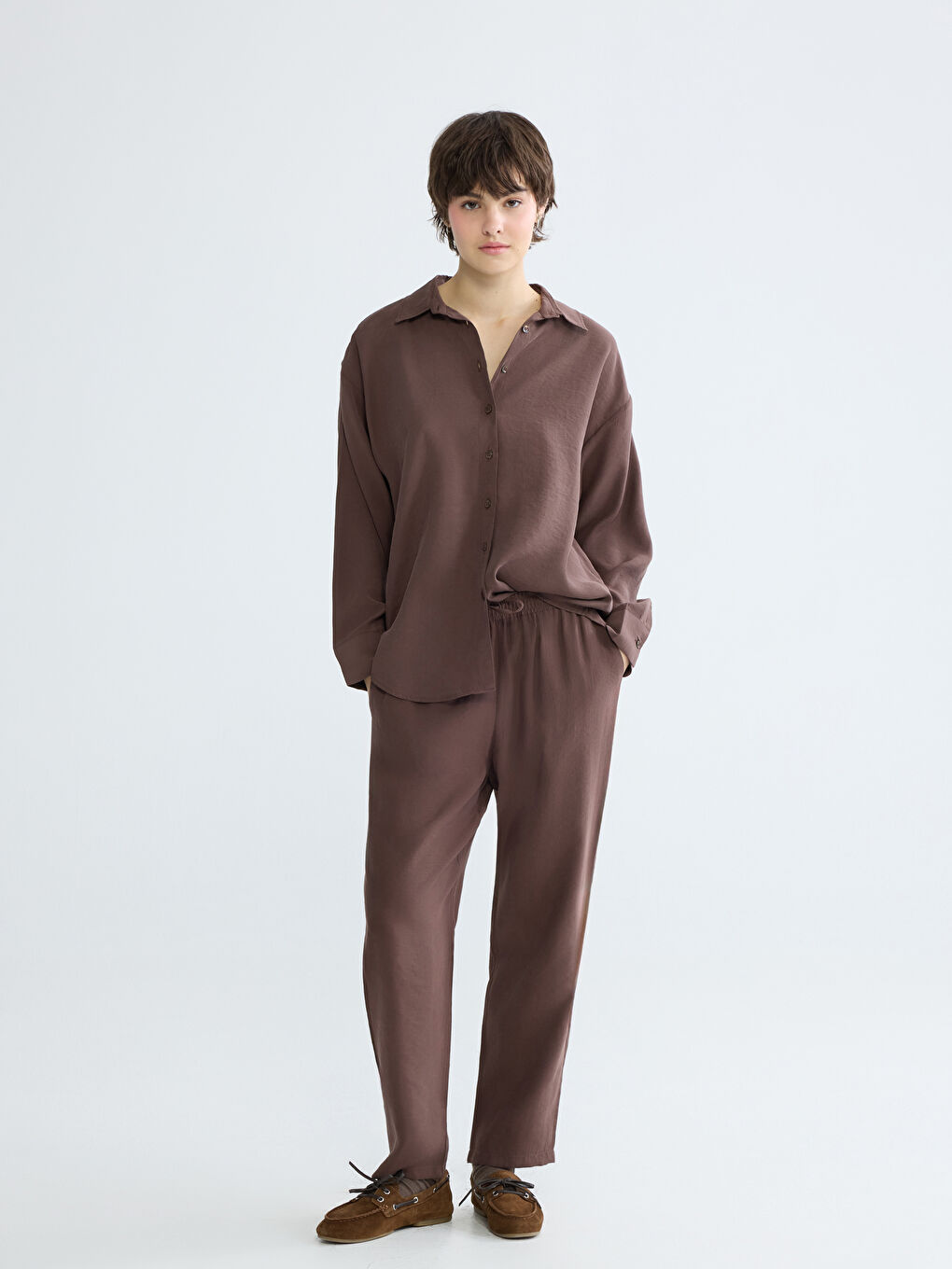 Cămașă Supradimensionată pentru Femei din Amestec de Modal-2