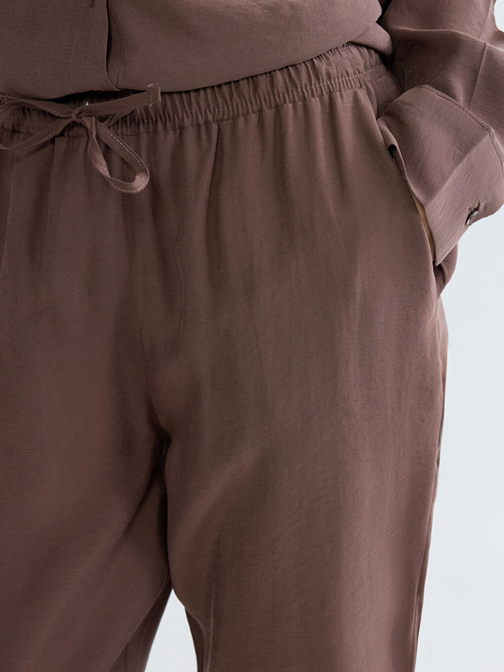 Kahverengi Beli Lastikli Modal Karışımlı Kadın Pantolon-4