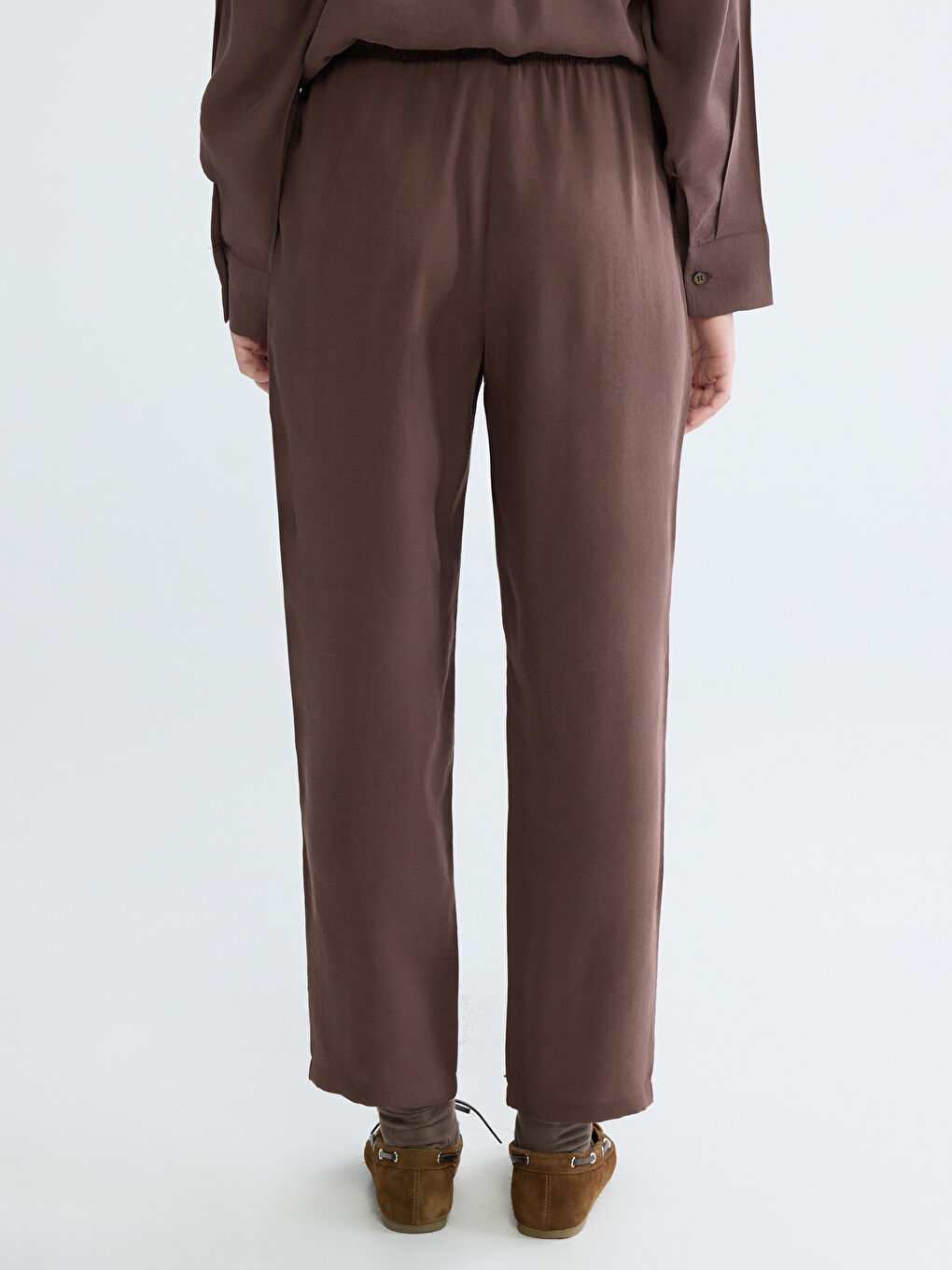 Kahverengi Beli Lastikli Modal Karışımlı Kadın Pantolon-6