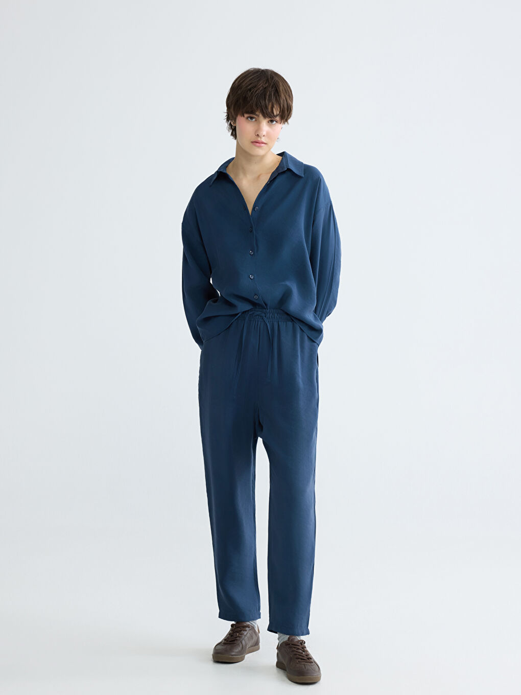 İndigo Beli Lastikli Modal Karışımlı Kadın Pantolon-1