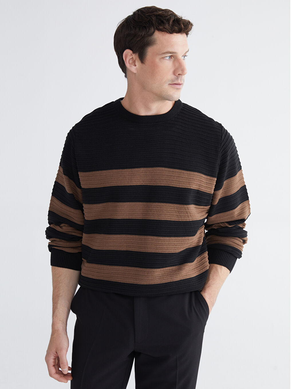 Crew Neck Striped Men's Knitwear Sweater