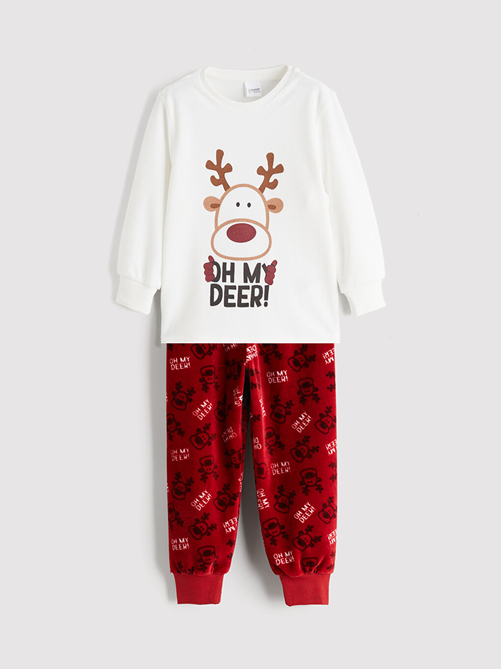 Ekru Bisiklet Yaka Yılbaşı Temalı Erkek Çocuk Pijama Takımı