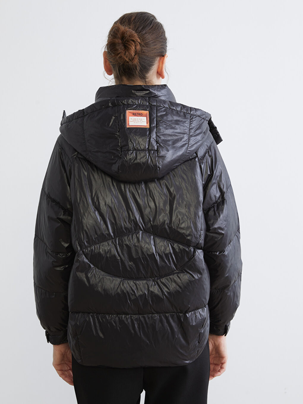 Karışık Kapüşonlu Kadın Şişme Mont-5