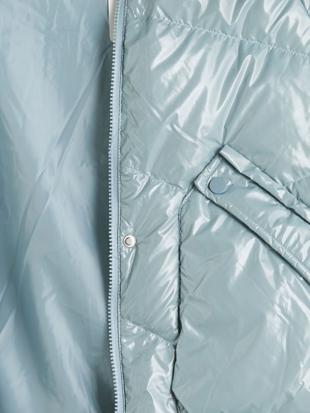 Mavi Kapüşonlu Kadın Şişme Mont-6