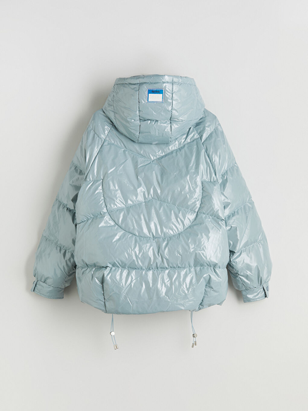 Mavi Kapüşonlu Kadın Şişme Mont-7