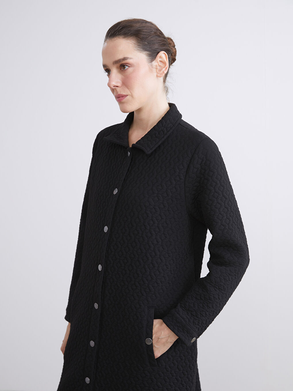 Collared Neck Self Patterned Women's Abaya-1