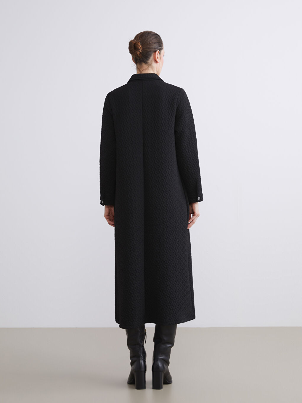 Collared Neck Self Patterned Women's Abaya-3