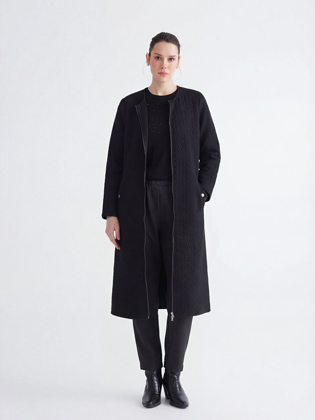 Crew Neck Zippered Modest Coat