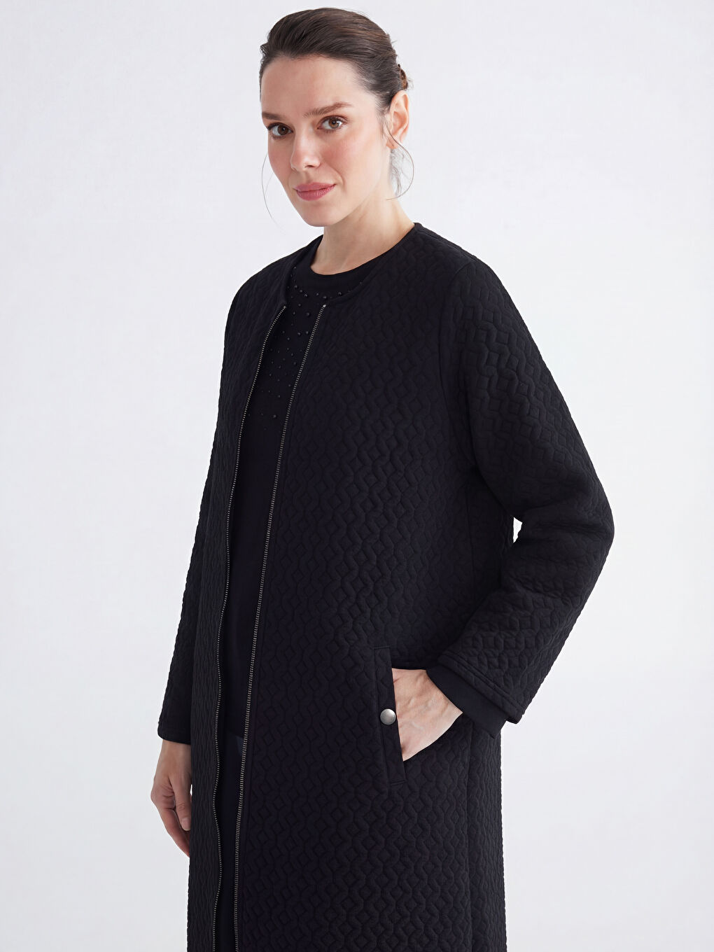 Crew Neck Zippered Modest Coat-1