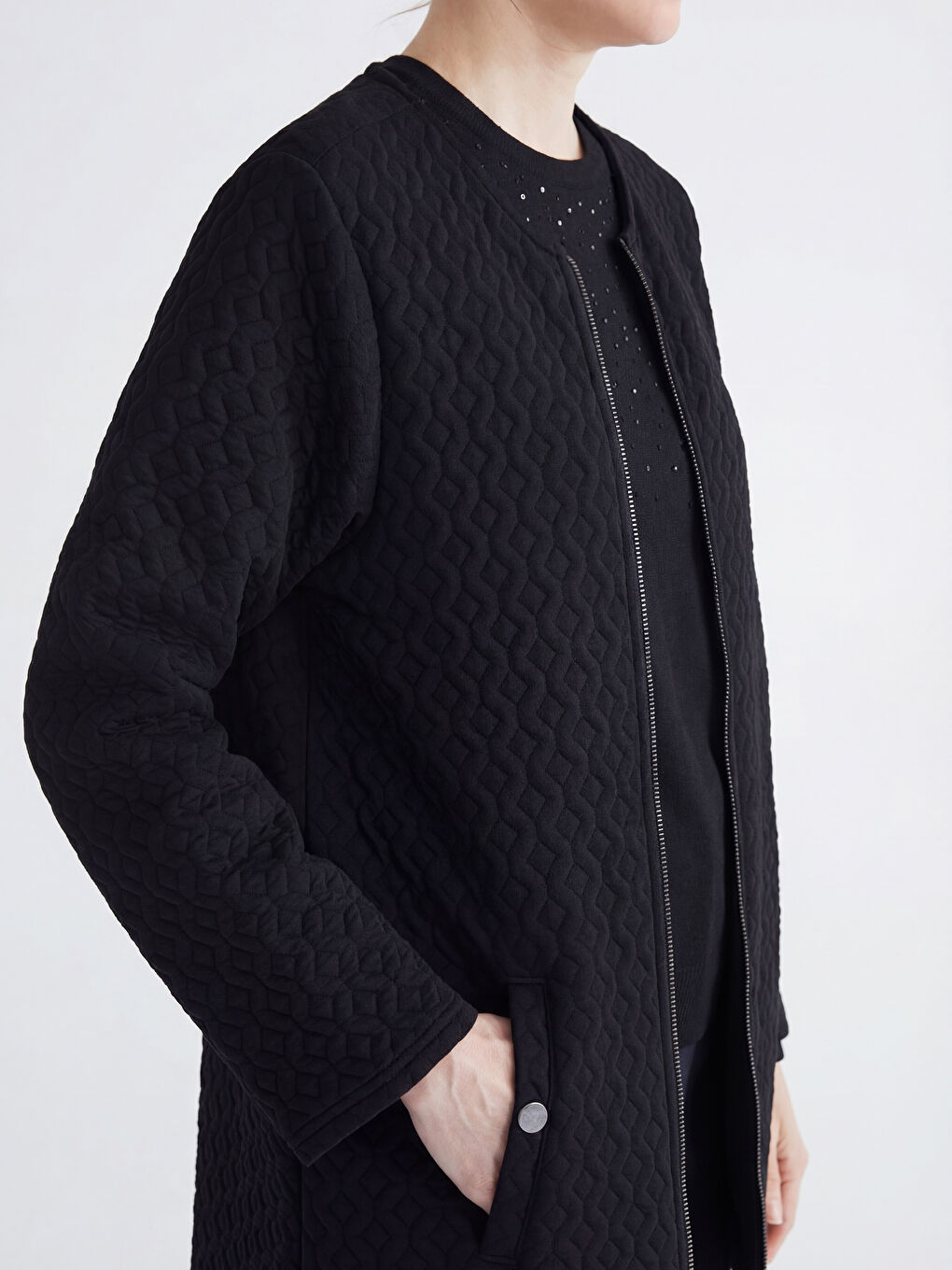 Crew Neck Zippered Modest Coat-2