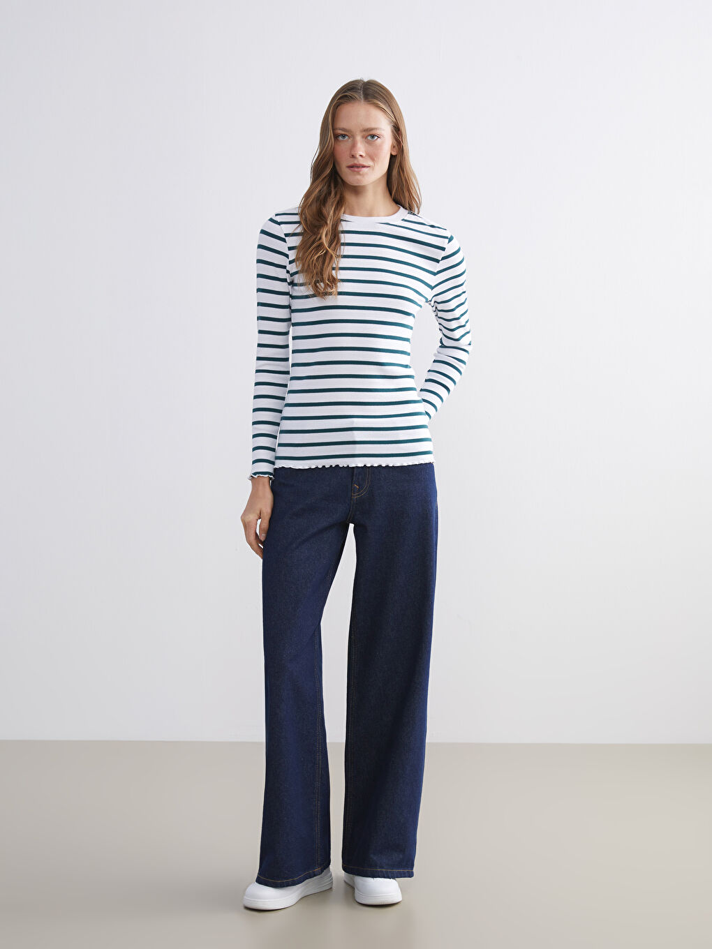 Crew Neck Striped Women's T-Shirt-1