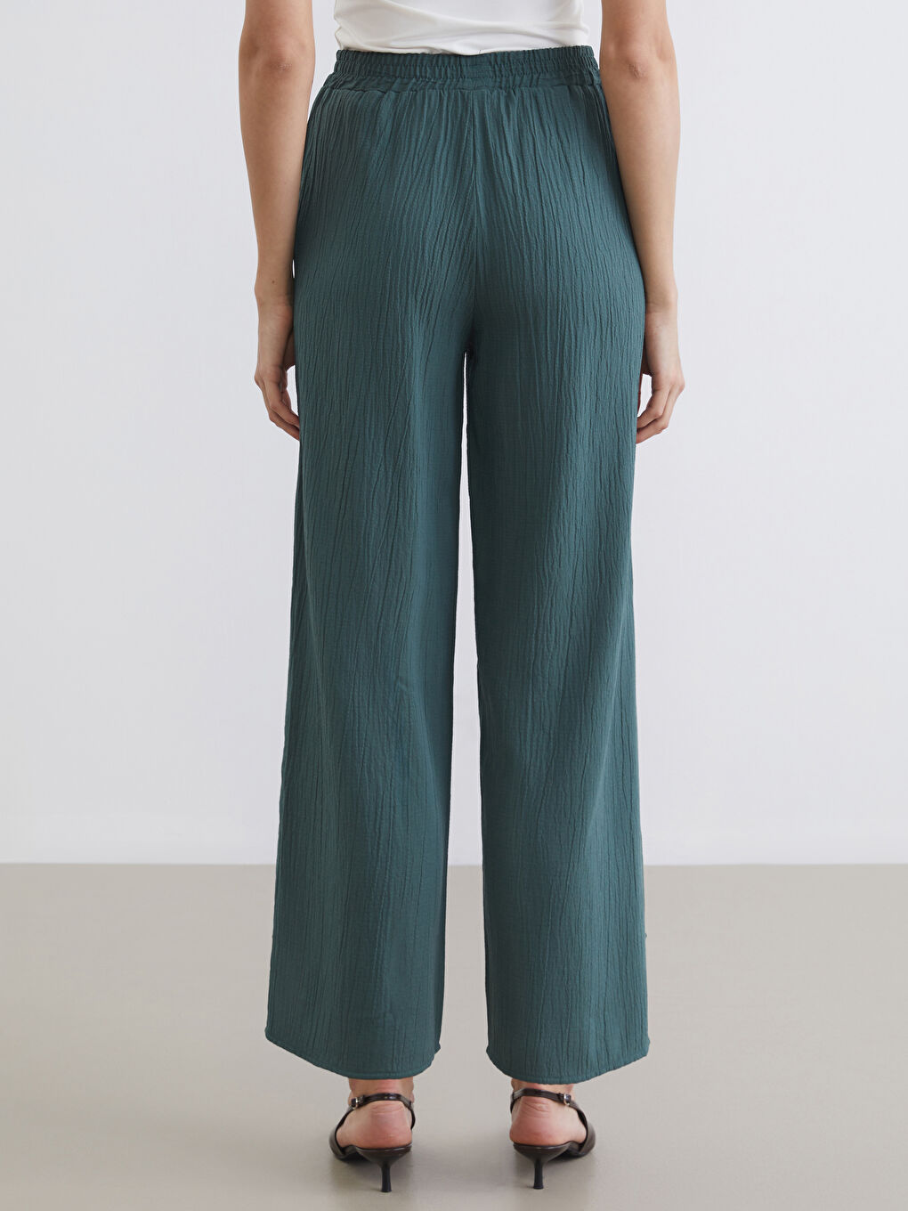 Elasticated Waist Textured Wide Leg Women's Trousers-4