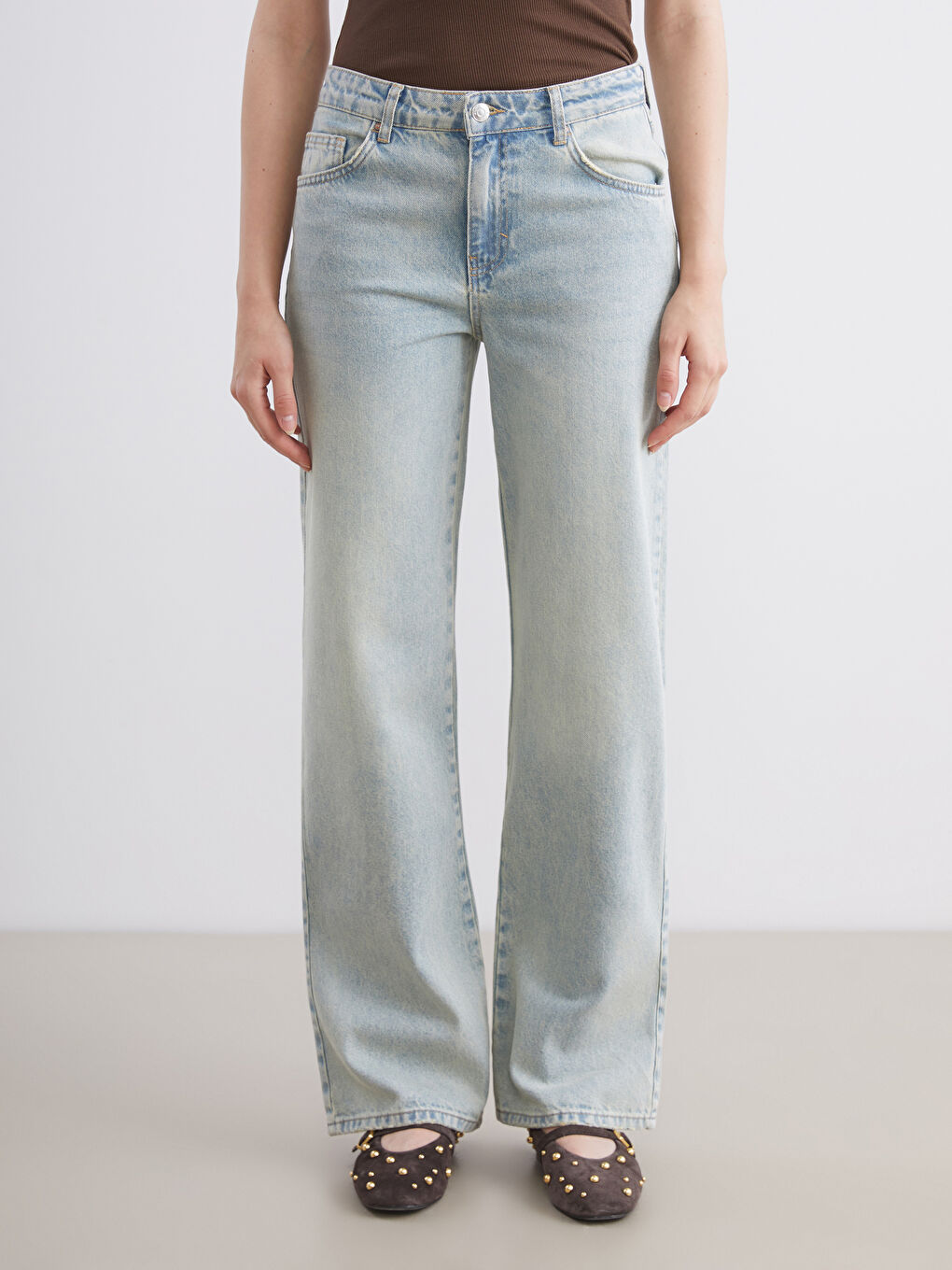 شلوار جين زنانه گشاد آبي کمرنگ XSIDE