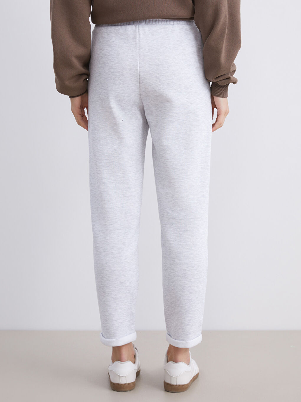 Gri Beli Lastikli Kadın Kalın Eşofman Altı-3