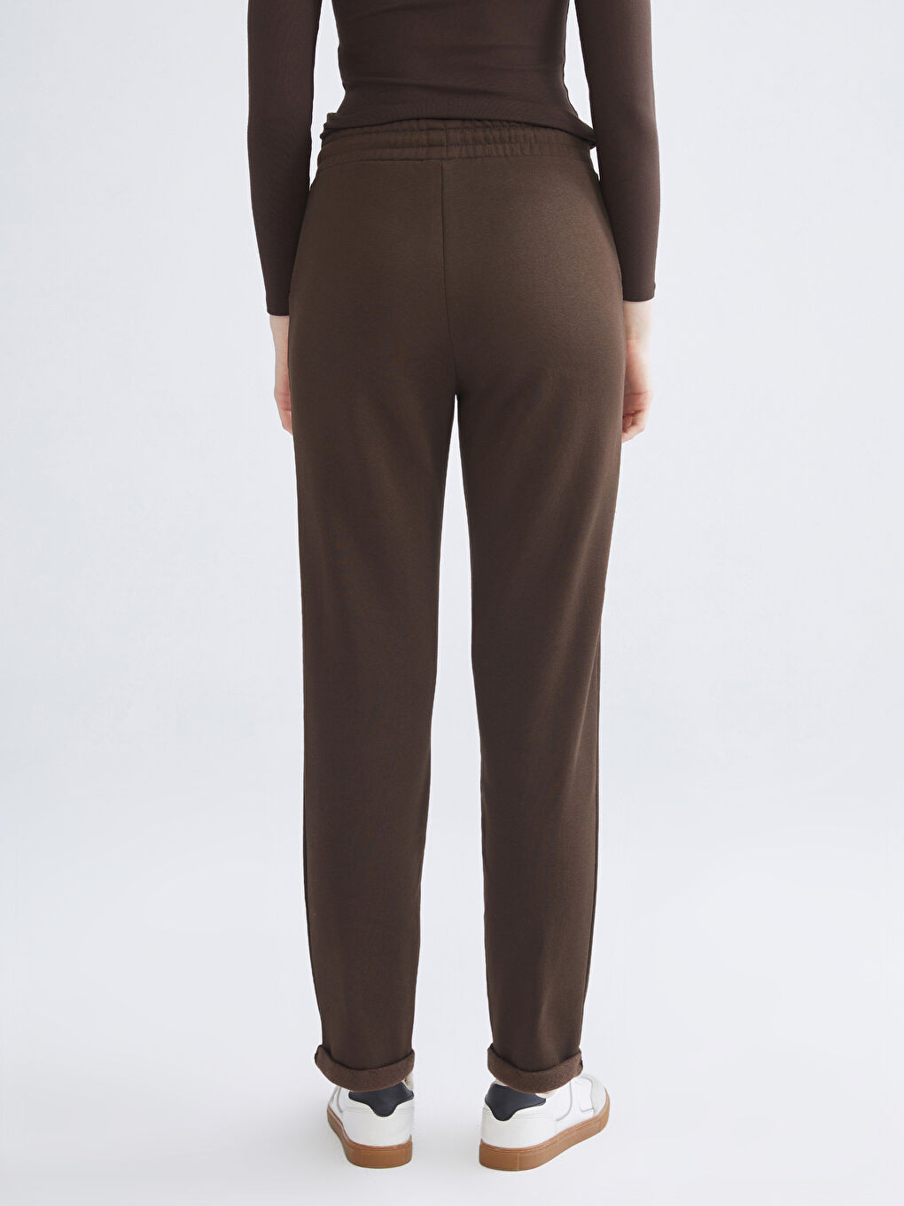 Kahverengi Beli Lastikli Kadın Kalın Eşofman Altı-4