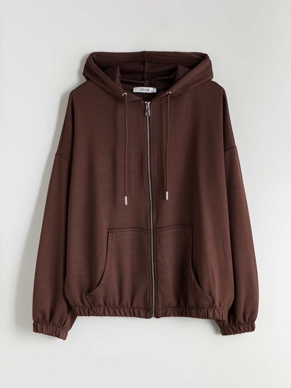 Kahverengi Kapüşonlu Kadın Fermuarlı Sweatshirt-3