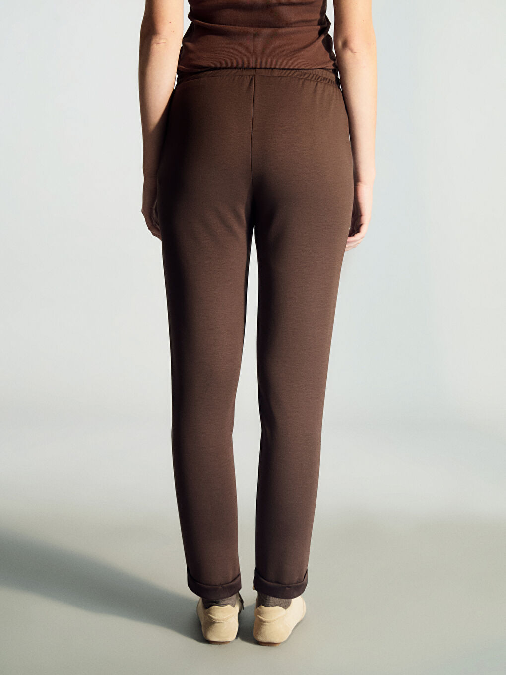 Kahverengi Beli Lastikli Kadın Eşofman Altı-3