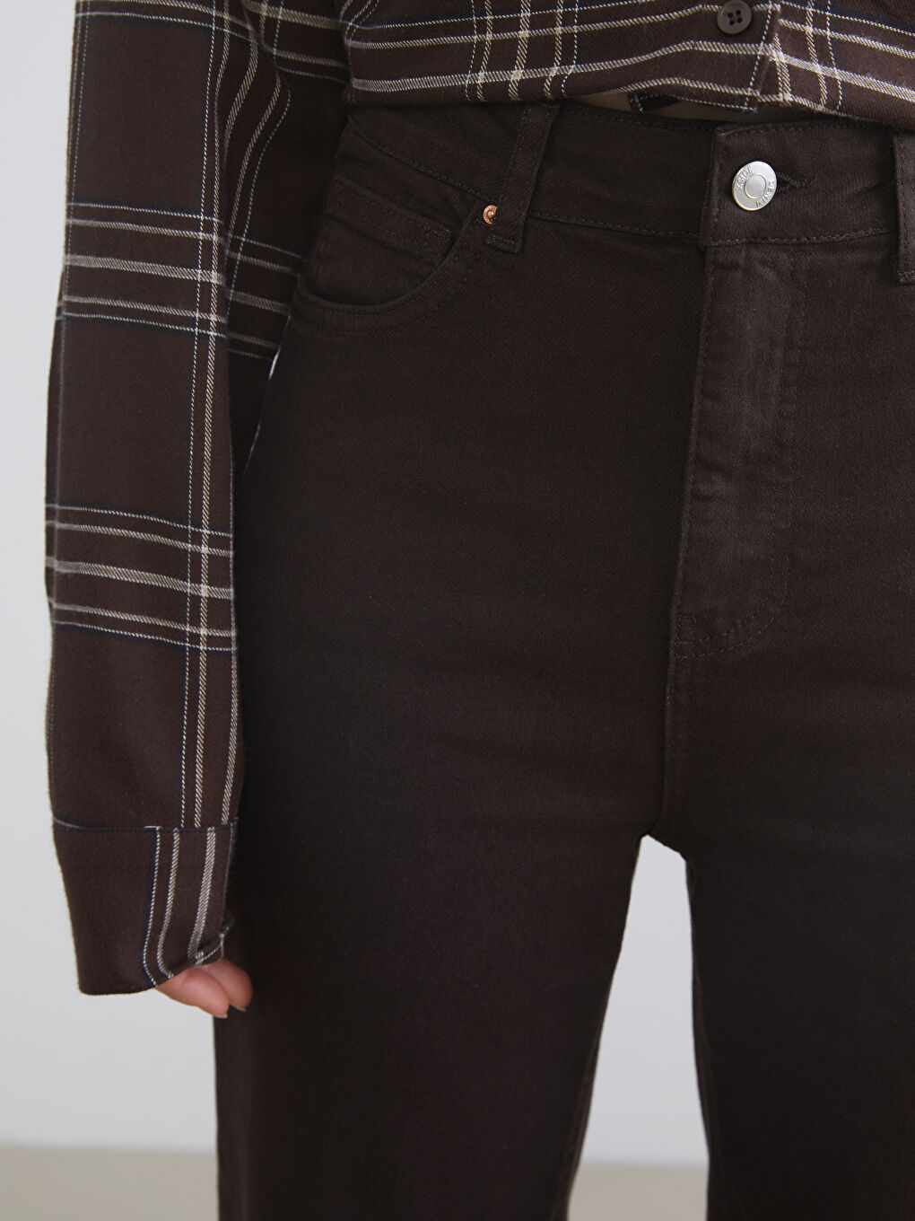 Kahverengi Straight Fit Kadın Jean Pantolon-3