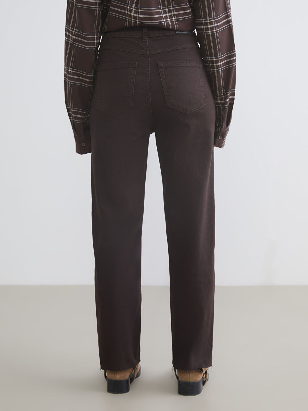 Kahverengi Straight Fit Kadın Jean Pantolon-4