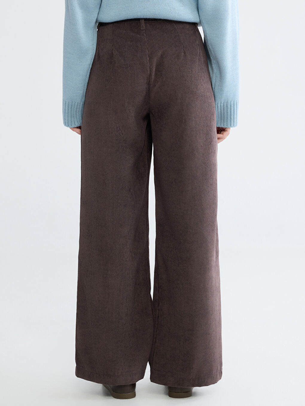 Kahverengi Loose Fit Kadife Kadın Pantolon-4