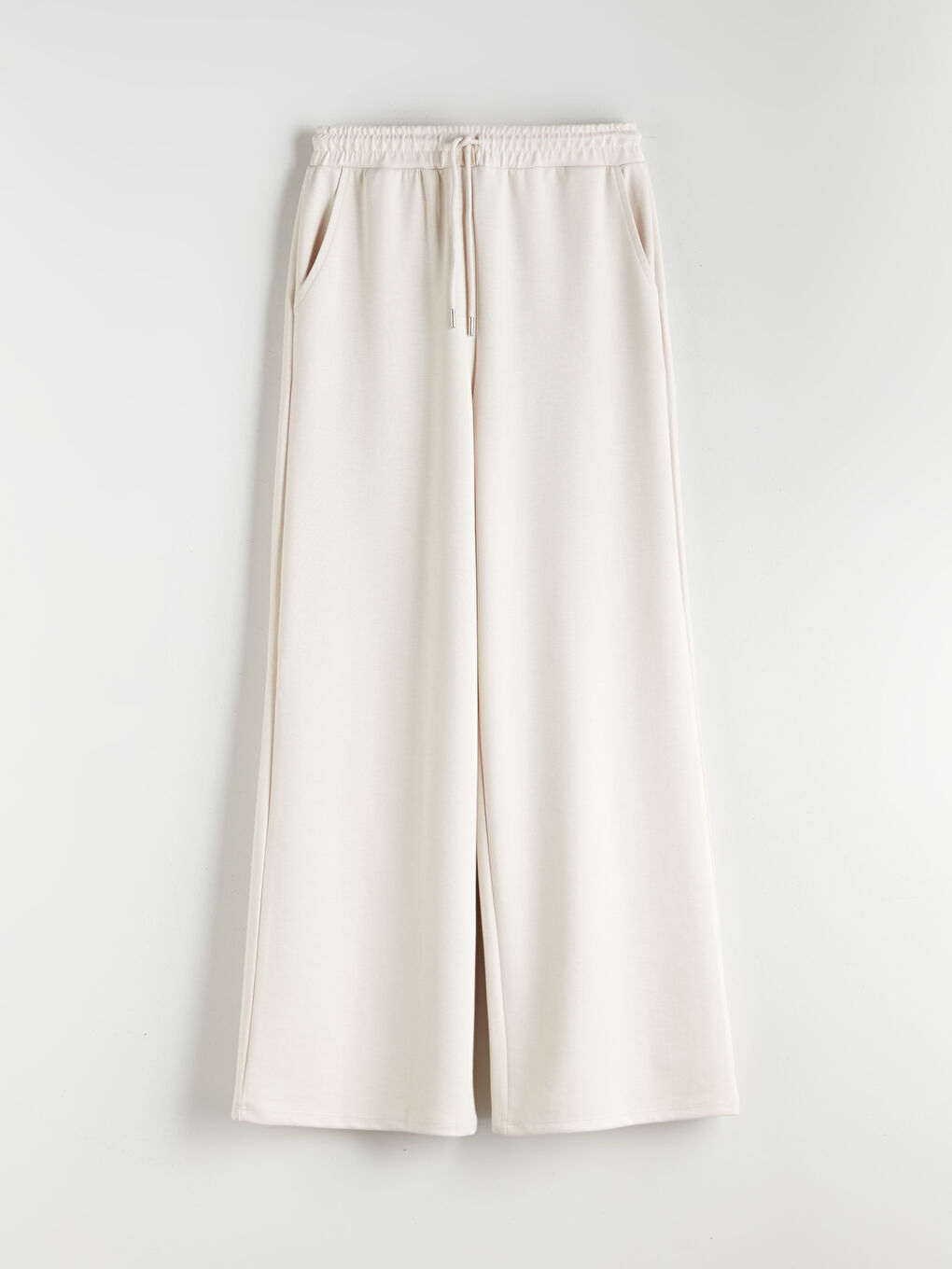 Bej Beli Lastikli Geniş Paça Kadın Eşofman Altı-1