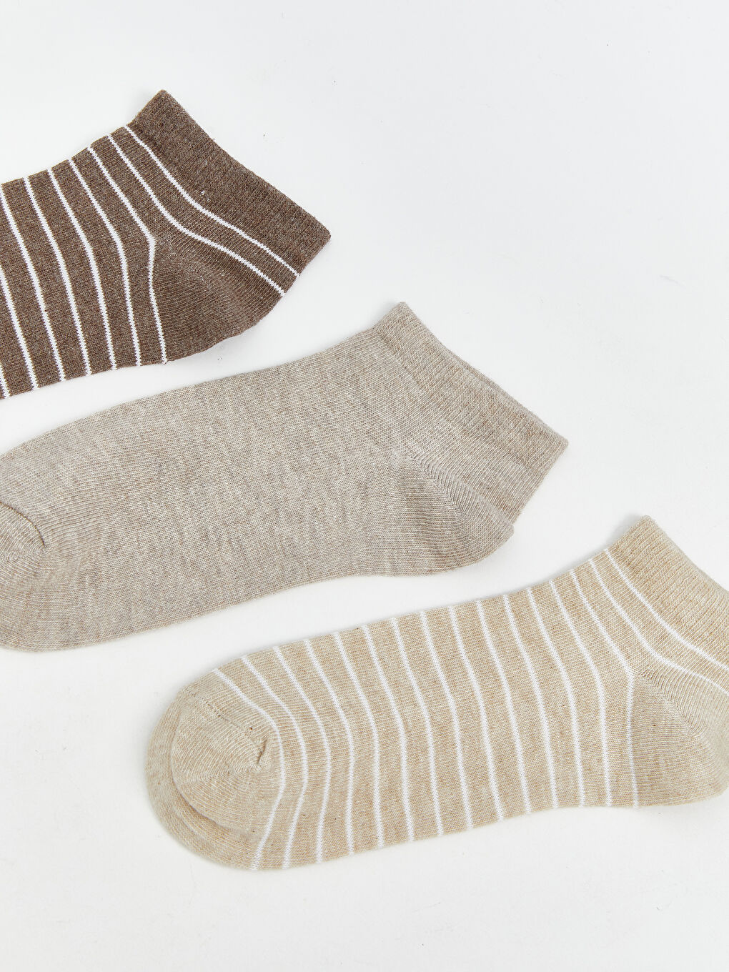 Kahverengi Çizgili Kadın Patik Çorap 3'lü-1