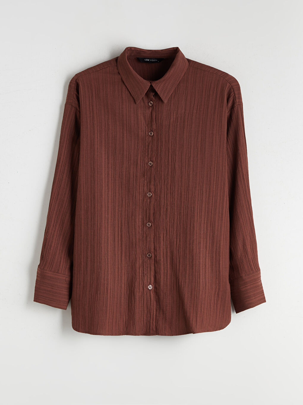 Kahverengi Çizgili Keten Karışımlı Oversize Kadın Gömlek-4