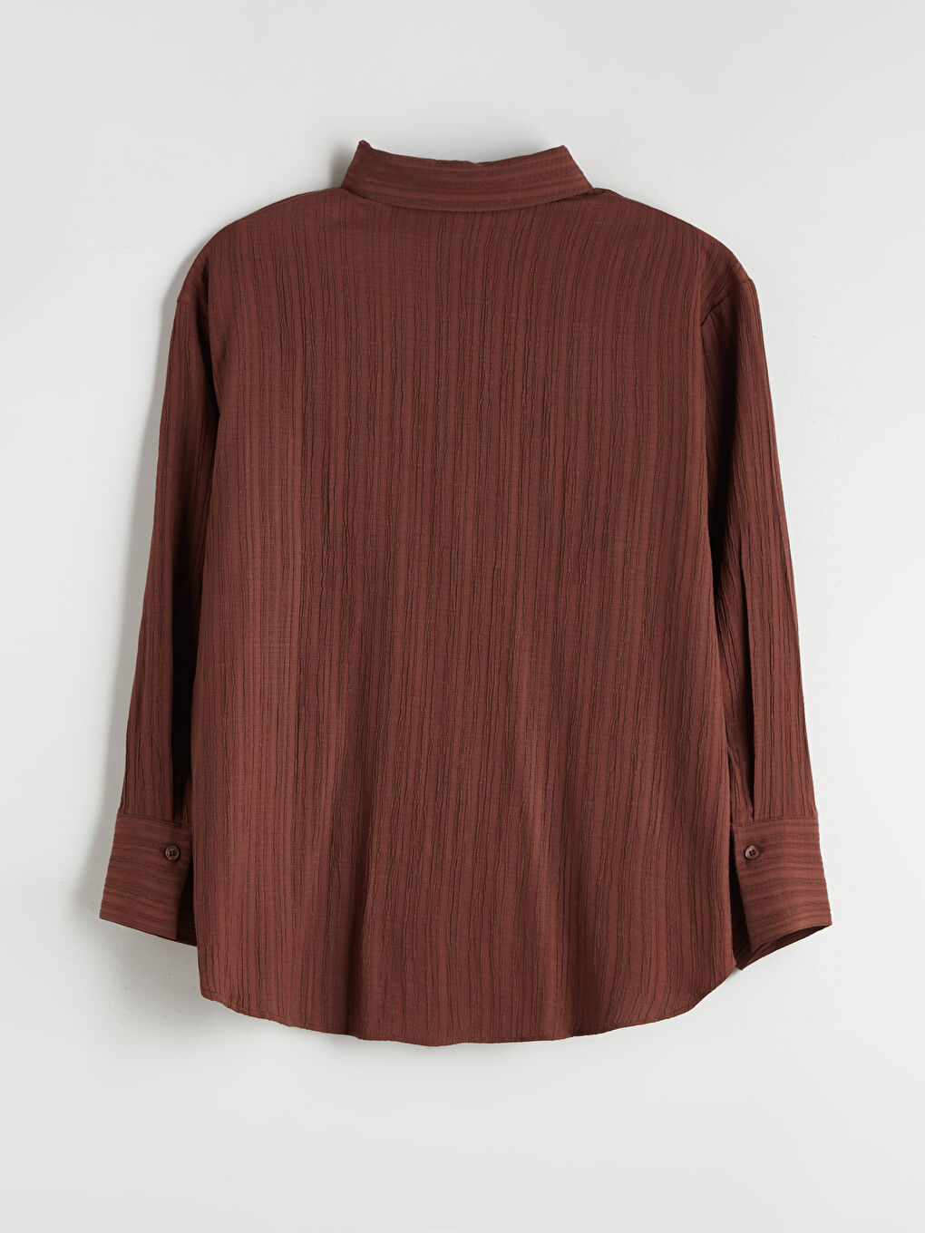 Kahverengi Çizgili Keten Karışımlı Oversize Kadın Gömlek-5