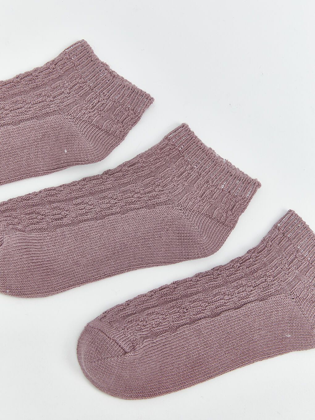 Pembe Kendinden Desenli Kadın Patik Çorap 3'lü-1