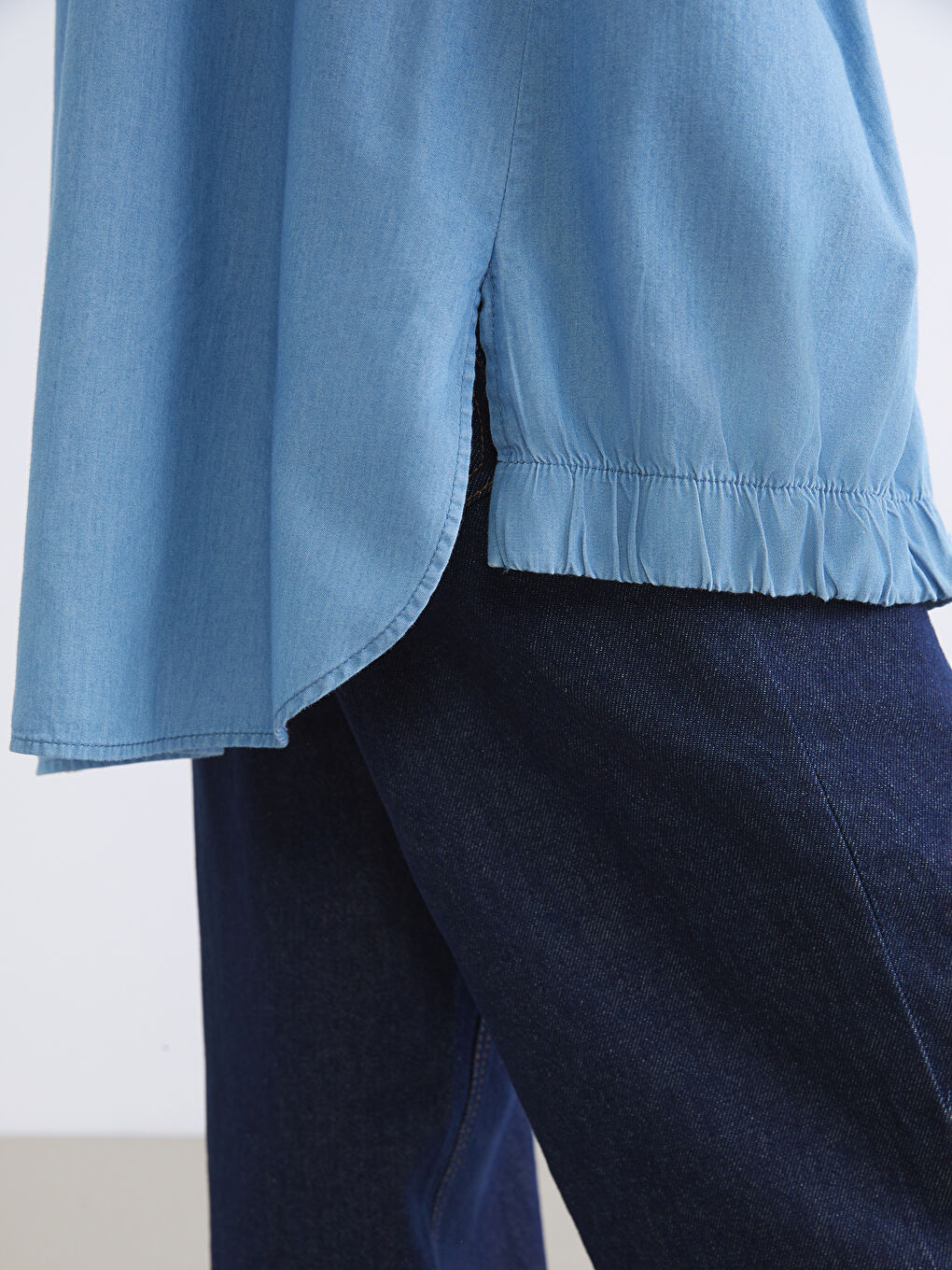 İndigo Kapüşonlu Oversize Kadın Jean Ceket-3